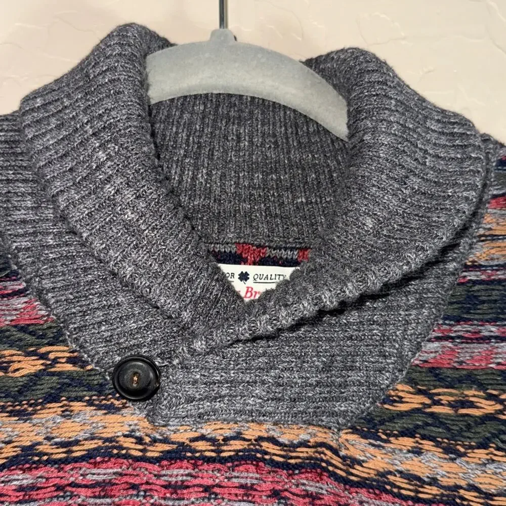 Vintage lucky brand men’s fair isle striped grandpa sweater size large
